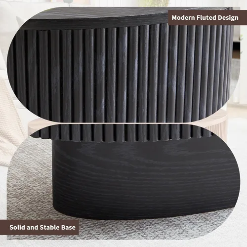 Miniatura 7 de Janmer Home Mesa de Centro Ovalada con Almacenamiento Oculto, Mesa de Centro Moderna de 31.5 Pulgadas de Ancho, Mesa Central con Chapa Acanalada