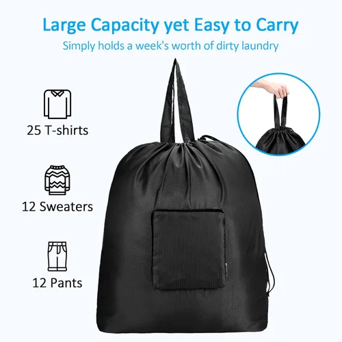 Miniatura 21 de GOGOODA Bolsas de lavandería de viaje con cierre de cordón XL grandes plegables con asa resistentes y lavables para dormitorio universitario, Azul
