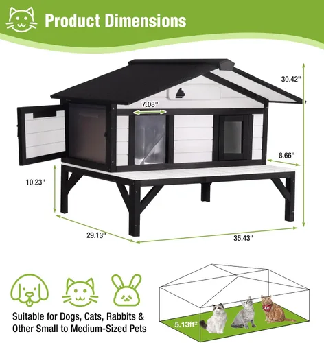 Miniatura 9 de GUTINNEEN Casa climatizada para gatos para exteriores, casa para gatos al aire libre aislada con manta de calefacción eléctrica, cables resistentes
