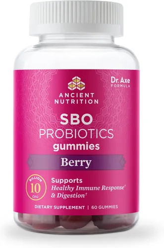 Ancient Nutrition Probióticos, probióticos SBO, gomitas de bayas 10 mil millones de UFC/porción, apoyo saludable para la respuesta digestiva e