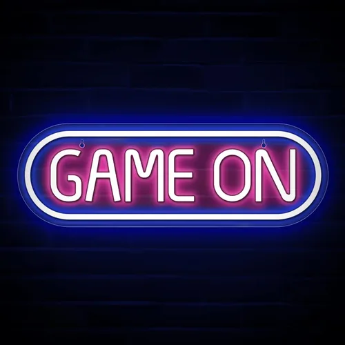 Lumoonosity Letrero de Neón Game On - Letrero de Neón LED para Juego de Video/PC, Pared, Dormitorio, Decoración de Cueva de Hombre - Luz de Neón de