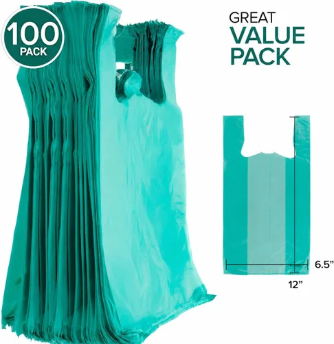 Miniatura 2 de Stock Your Home Bolsas de comestibles ecológicas desechables con asas, bolsa de camiseta de agradecimiento para supermercado, comestibles