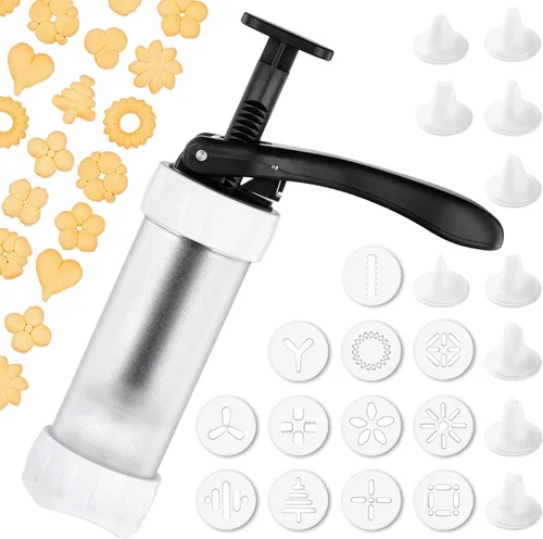 Miniatura 9 de Juego de prensa para galletas, máquina para hacer churros con 12 moldes y 10 puntas para decorar pasteles, prensa para galletas y churros, rojo