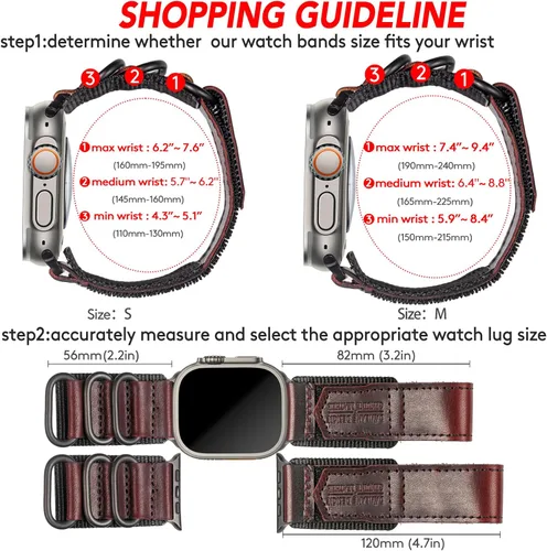 Miniatura 5 de Compatible with Apple Watch Band,Rugged Replacement Leather Nylon Strap With Three Buckle Loop Design For iWatch Ultra 3/2/1, Series