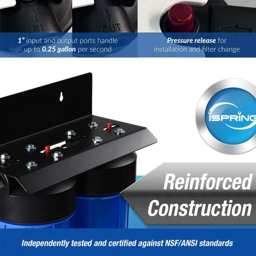 Miniatura 7 de iSpring WGB21B-KS Sistema de filtración de agua de 2 etapas para toda la casa con filtro CTO de sedimentos de 10 x 4.5 pulgadas
