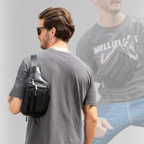 Miniatura 8 de Riñonera de cuero negro para hombres y mujeres, bolsa de cintura de cuero genuino con correa ajustable para caminar, senderismo, ciclismo, C805#Negro