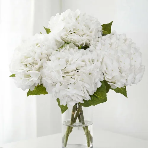 Miniatura 9 de JPSOR 40 cabezas artificiales de seda de hortensias con tallos, flores falsas para el día de la madre, boda, centro de mesa, hogar, jardín, Blanco