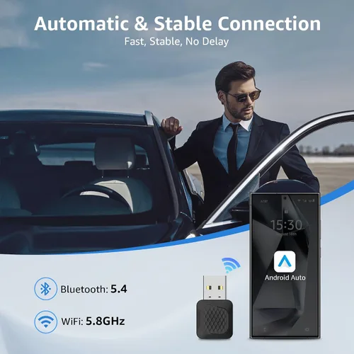 Miniatura 5 de Ayake Adaptador inalámbrico Android Auto, Edición Mini más pequeña, Convierte Android Auto con cable a inalámbrico, Adaptador Plug & Play, Diseño