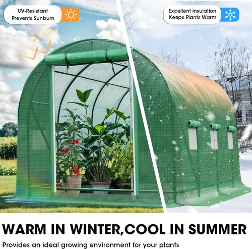 Miniatura 5 de Invernadero de túnel con entrada, casa caliente portátil para plantas con puertas de malla con doble cremallera y 6 ventanas de malla, casa cálida