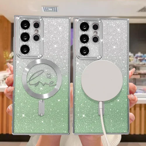 Miniatura 170 de ZONRW - Funda para Samsung Galaxy S22 Ultra magnética, para mujeres y niñas, cubierta trasera suave, lujosa, con corazón de amor, bling, degradado