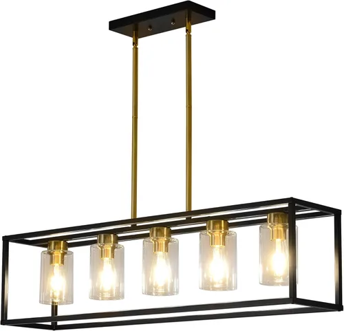 Miniatura 12 de XILICON - Lámpara colgante de comedor estilo granja de níquel cepillado, 5 luces, moderna, lámpara colgante contemporánea con pantalla de cristal