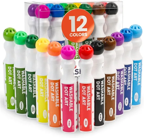 Marcadores de puntos lavables para niños pequeños, 12 colores (1.4 fl oz 1.35 onzas), juego de arte de puntos de marcadores de pintura, a base de