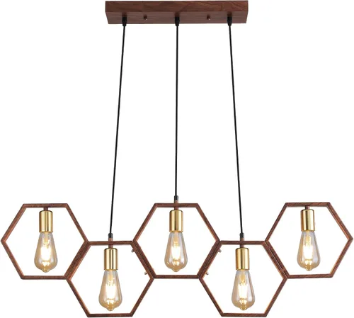 Miniatura 7 de Iluminación industrial de isla de cocina de 5 luces, lámparas rústicas para comedor, lámpara de granja, lámpara colgante de techo de madera