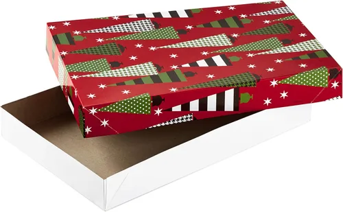Miniatura 5 de Hallmark Cajas de Regalo de Navidad Medianas con Tapas (12 Cajas para Camisas, 4 Diseños: Árboles, Rayas, Muñecos de Nieve, Acebo) para Navidad