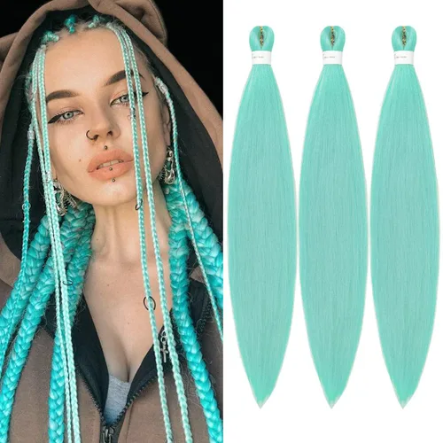 Miniatura 61 de Cabello trenzado preestirado de 24 pulgadas, 8 paquetes de extensiones de cabello sintético de fácil trenzado sintético profesional suave textura #1B