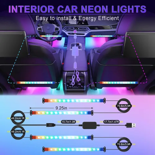 Miniatura 3 de LivTee Luces Interiores de Acento para Auto, Luces Interiores Inteligentes para Auto con Control de Aplicación, Luces LED RGB con Modo de Música