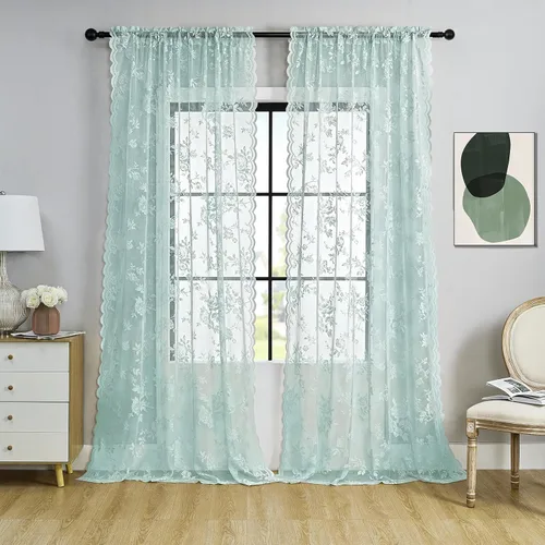 Miniatura 44 de SEEKRIGHT - 2 paneles de cortinas traslúcidas de encaje negro, cortinas góticas florales, cortinas victorianas con bolsillo para cortinero