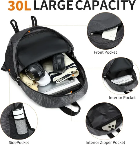 Miniatura 5 de Mochila de senderismo pequeña de 35 litros de largo, ligera, plegable, resistente al agua, para mujeres y hombres, campamento (gris)