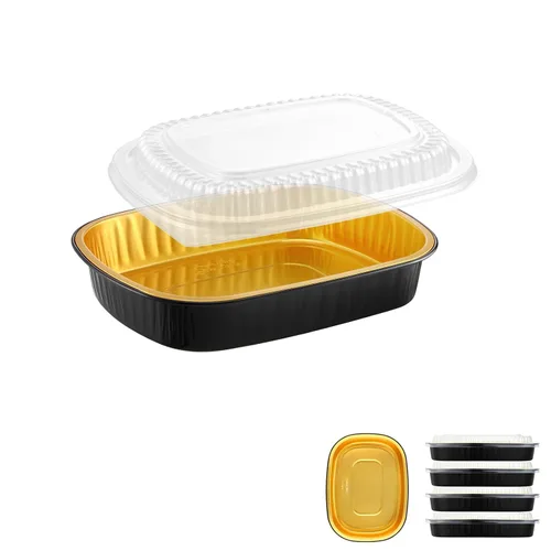 Miniatura 11 de Bandejas ovaladas de papel de aluminio con tapas a presión (paquete de 5) Recipiente reutilizable de servicio pesado 2 veces más grueso de 25