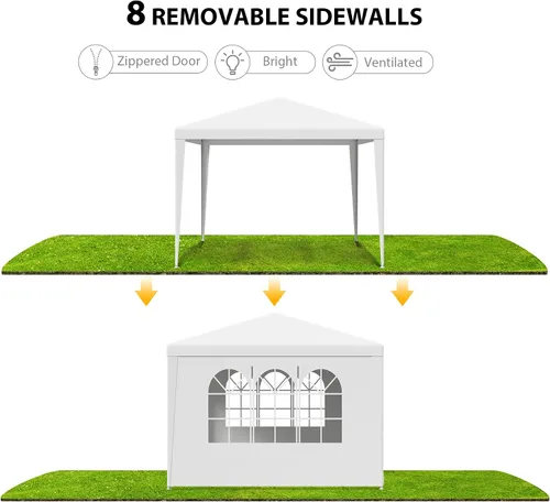 Miniatura 4 de LEMY Tienda de Fiesta, Carpa Gazebo para Exteriores de 10'x10' con Paredes Laterales Removibles y Ventanas, Tienda Blanca Resistente al Agua