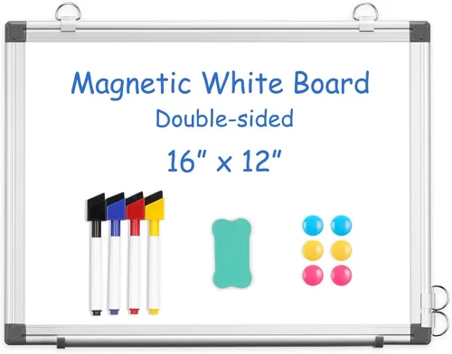 Miniatura 22 de Pizarra blanca de doble cara, marco de aluminio negro, pizarra magnética de borrado en seco de 24 x 18 pulgadas para pared, pizarra blanca montada