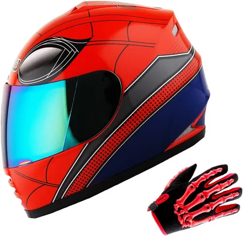 Miniatura 18 de WOW Casco integral para motocicleta, bicicleta urbana BMX MX para niños, color blanco brillante + guante MX con diseño de esqueleto