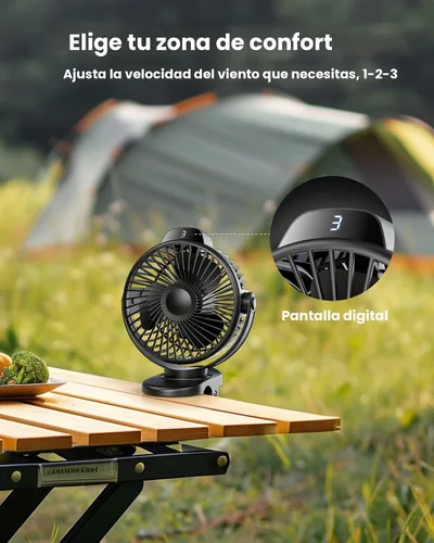 Miniatura 3 de Koonie - Ventilador portátil con clip, pequeño ventilador USB a batería, ventilador mini recargable de 3 velocidades con pantalla LED, ventilador