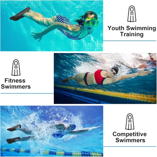 Miniatura 5 de Aletas de natación, aletas de entrenamiento de natación Happyouth, aletas cortas de silicona con bolsa de malla para natación de vueltas, niños