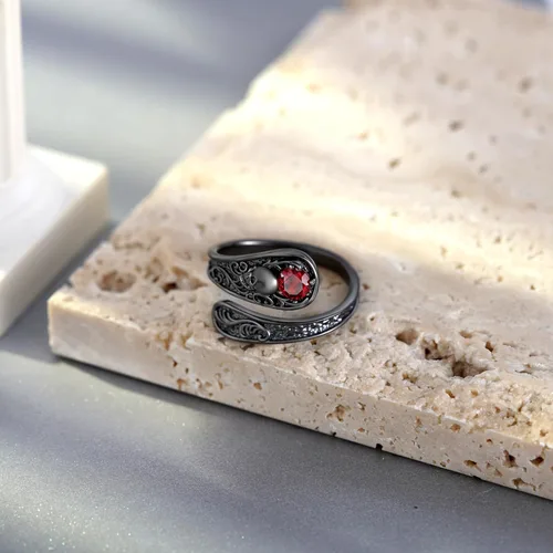 Miniatura 3 de Anillo gótico de plata de ley 925 con diseño de calavera y cuchara, joyería de esqueleto para regalar a mujeres