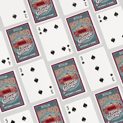 Miniatura 4 de Lantern Press Hot Rod Garage, coches clásicos, letrero vintage (52 cartas de juego, baraja de cartas de tamaño póquer con comodines)