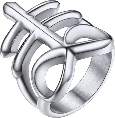 PROSTEEL Joyería gótica satánica unisex anillo de cruz de Leviatán anillo de Lucifer del diablo acero inoxidable 316L tono platanegrodorado talla