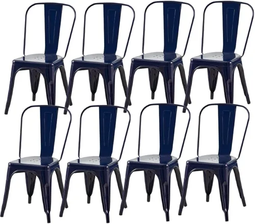 Miniatura 9 de Juego de 8 sillas de comedor de metal verde alpino, sillas de cocina apilables retro estilo granja, sillas laterales de acero verde oscuro para café