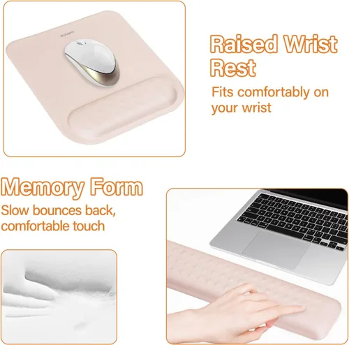 Miniatura 6 de MOSISO Soporte para Teclado de Computadora y Reposamuñecas para Teclado y Conjunto de Alfombrilla de Ratón, Conjunto de Reposamuñecas de Masaje