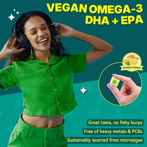 Miniatura 9 de Gomitas veganas Omega-3 para adultos, aceite de pescado alternativo al aceite de algas, DHA a base de plantas de 460 mg y EPA 230 mg más