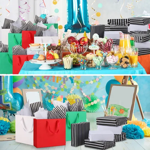Miniatura 5 de Yeaqee Paquete de 36 bolsas de regalo con asas de cinta, 12.5 x 4.5 x 11 pulgadas, bolsas de regalo grandes, 72 piezas de papel de seda de regalo