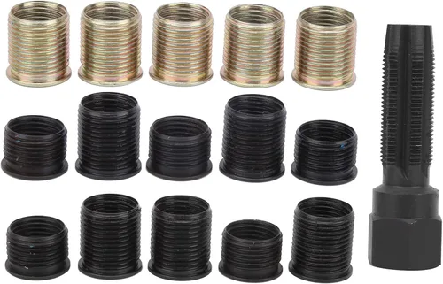 Miniatura 2 de Kit de reparación de roscas de bujía, herramienta de reparación de roscas de bujía M14x1.25, kit de reenhebrado portátil de acero al carbono