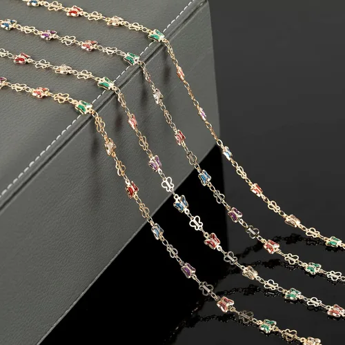 Miniatura 5 de Cadena chapada en oro de 16.4 pies para hacer joyas, cadena de eslabones de mariposa de diamantes de imitación coloridos a granel con anillos