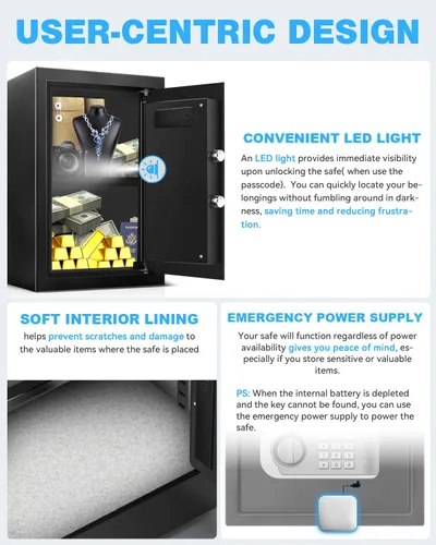 Miniatura 7 de Caja de seguridad grande para el hogar – Armario resistente de 3.0 pies cúbicos con luz de movimiento y alarma doble, teclado digital y llave