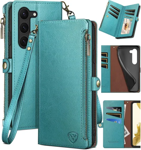 Miniatura 8 de XcaseBar Funda tipo cartera para Samsung Galaxy S23 Plus con cremallera 【Bloqueo RFID】 Soporte para tarjeta de crédito, libro de folio con tapa Rosa