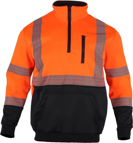 Miniatura 2 de VENDACE Hi Vis - Sudadera reflectante de seguridad para hombres ANSI Clase 3 de alta visibilidad, forro polar con cremallera de 1/4, sin capucha