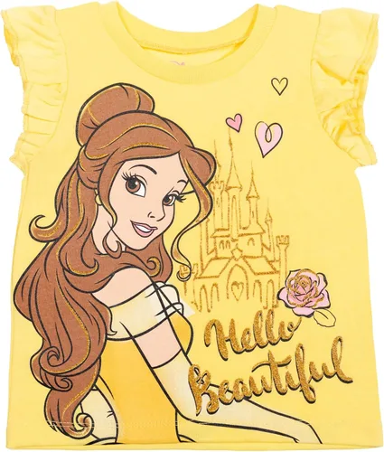Miniatura 9 de Disney Frozen Moana Princess Tiana - Conjunto de camiseta floral y pantalones cortos de rizo francés para niños pequeños y grandes
