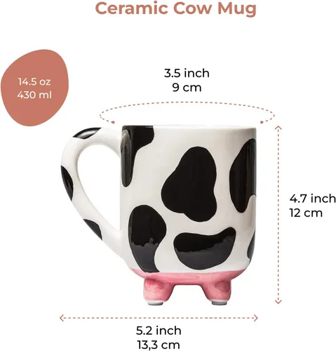Miniatura 3 de SWEETLO Taza de Café de Vaca Artículos de Vacas Taza de Cerámica de 15oz - Taza para Amantes de las Vacas con Ubres - Tazas con Lindos Diseños