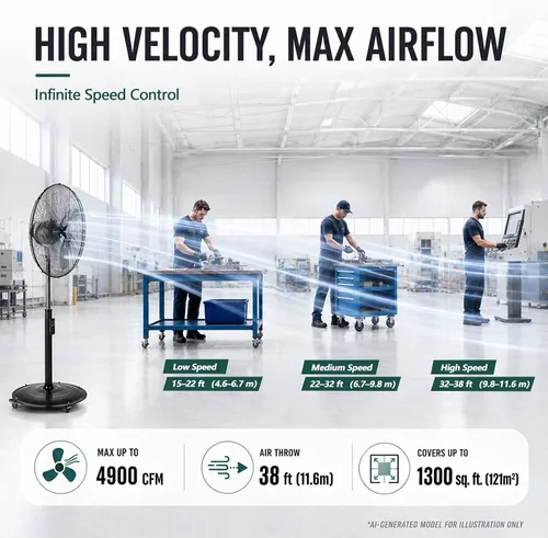 Miniatura 3 de Ventilador de pedestal oscilante de 18 pulgadas con control remoto, ventilador de pie de alta velocidad de 5000 CFM, motor de CC, 9 velocidades