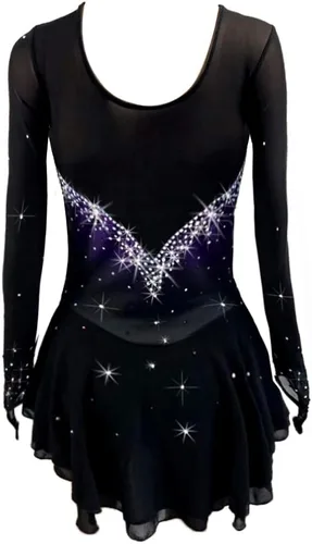 Miniatura 2 de Trajes de patinaje artístico sobre hielo para niños, vestido de patinaje sobre hielo de color morado degradado para competición