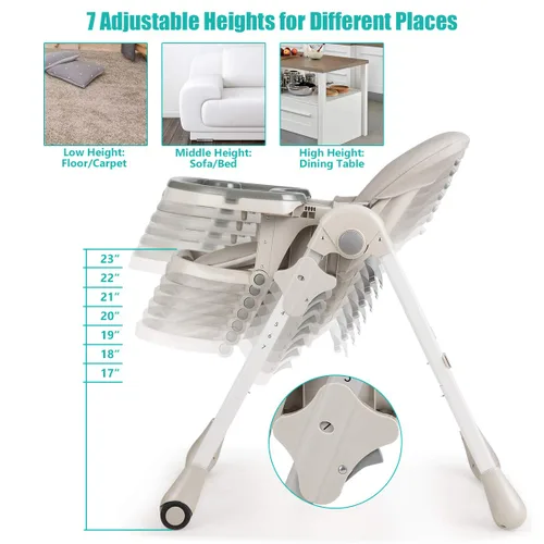 Miniatura 4 de BABY JOY Silla alta convertible para bebés y niños pequeños, altura ajustable, silla alta Grow & Go con reclinación y reposapiés, bandeja doble Gris
