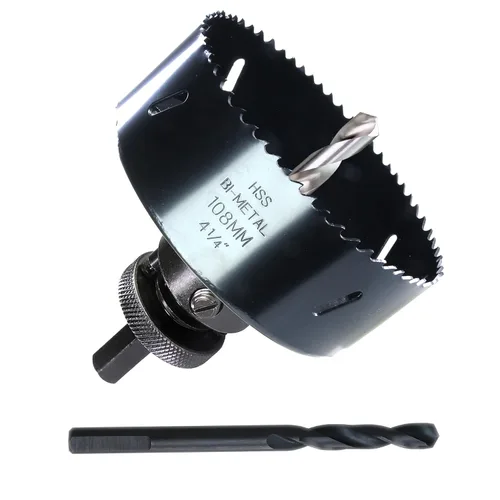 Miniatura 26 de Sierra de agujero de 4-1/2" de HSS bimetálica para madera, paneles de yeso, plástico, aluminio, acero suave, hierro, metal, acero inoxidable. Broca