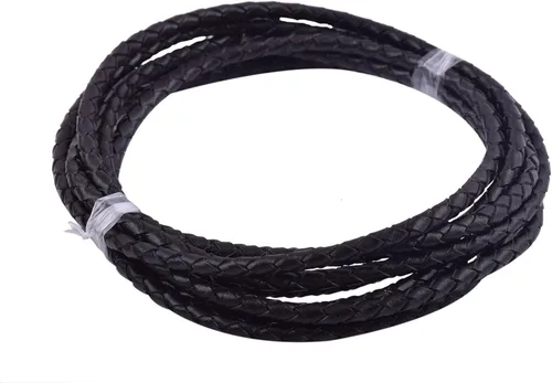 Miniatura 44 de KONMAY 2 yardas 8.0mm Cordón redondo de cuero trenzado auténtico marrón antiguo para corbata de bolo