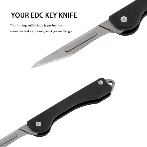Miniatura 3 de TISUR Cuchillo plegable con llavero, cuchillas de bisturí de acero al carbono, mango de fibra de carbono real, pesca, campamento, cuchillo de caza