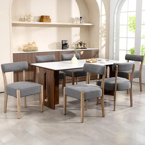 Miniatura 17 de ZJhome Sillas de comedor, paquete de 2 sillas de cocina de madera modernas de mediados de siglo con tapicería de lino, diseño tejido de respaldo