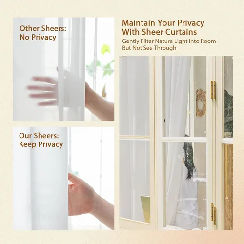 Miniatura 4 de Cortinas semitraslúcidas blancas para ventana con plisado de pellizco de 120 pulgadas de largo, 2 paneles, de terciopelo de lujo con toque suave